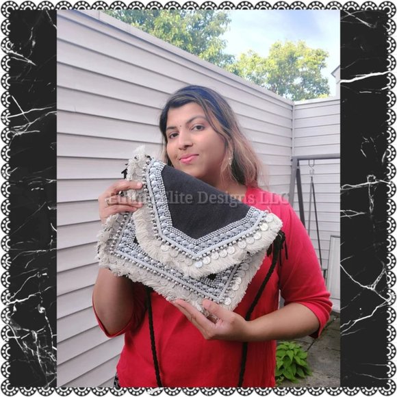 New Handmade Black Sliver Crossbody Banjara Bag - Designer Beautiful - Picture 4 of 11